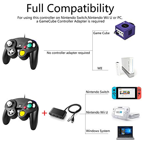 Diswoe GameCube controller, Classical wired NGC GameCube controller for Nintendo Wii GameCube GC Console Black, cable length 1.8m