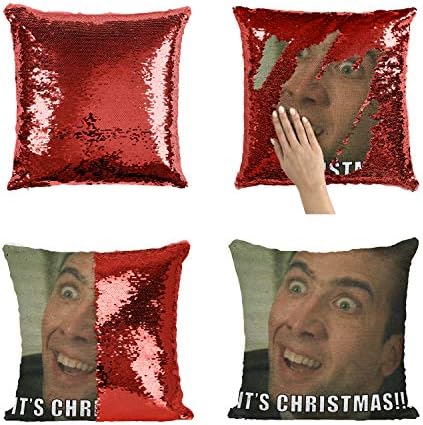 Christmas Nicolas Cage Excited C07 Sequin Pillow, Merdmaid Magic Pillow, Sequins Pillowcase, Gift For Him Or Her, Funny Present Christmas Or Birthday, Reversible Scales Pillow