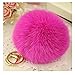 Gold Plated Keychain Cute Genuine Rabbit Fur Ball Pom Pom Keychain for Car Key Ring Handbag Tote Bag Pendant Charm (Rose Red)