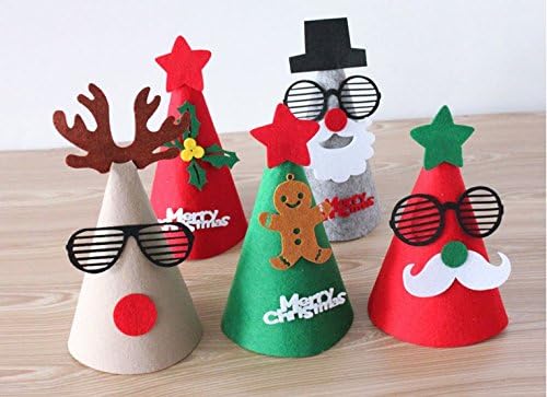 JCare 5Pcs DIY Christmas Santa Claus Snowman Gingerbread Snowman Rudolph Green Leaf Paper Hat for Children Christmas Party Props Decorations Boys and Girls Funny Hats