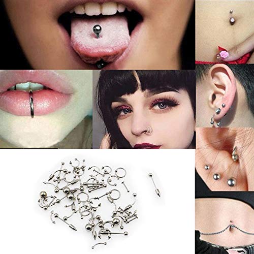 WZPB 88Pcs Professional Piercing Kit - 316L Surgical Steel Piercing Jewelry 14G 18G Piercing Needles Disposable Piercing Clamps for Nose Belly Tongue Tragus Nipple Body Piercing