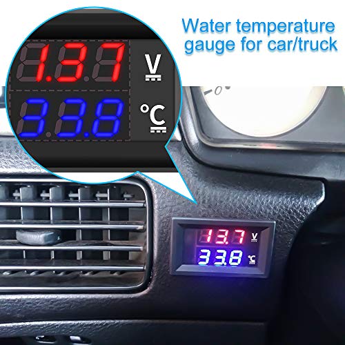Icstation Temperature Gauge with Sensor, DC 4V 9V 12V 24V 28V Digital Thermometer with Dual Degrees Celsius Color LCD Display, -50 to +125 Celsius, Waterproof NTC Temperature Sensor Probe Thermometer