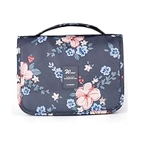Ac.y.c Hanging Toiletry Bag-Travel Organizer Cosmetic Make up Bag case for Women Men Kit with Hanging Hook for vacation, Dark Grey Flower