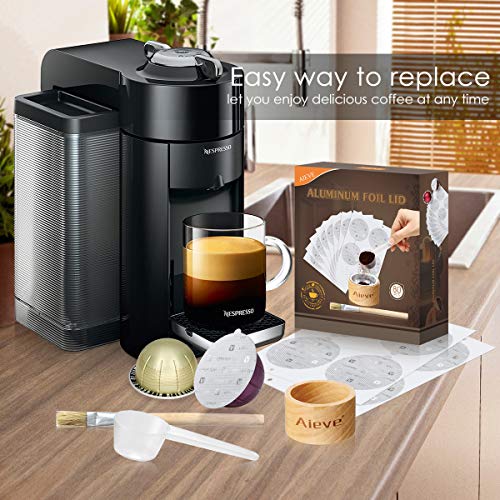 AIEVE 80 Stk Aluminiumfolie Deckel Zubehör für Wiederverwendbare Kaffeekapseln mit Halter Kaffeepinsel Dosierlöffel… – Bild 7