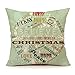 4TH Emotion Vintage Merry Christmas Concept Words Pillow Cover Decorative Cushion Case 18 x 18 Inch Cotton Linen