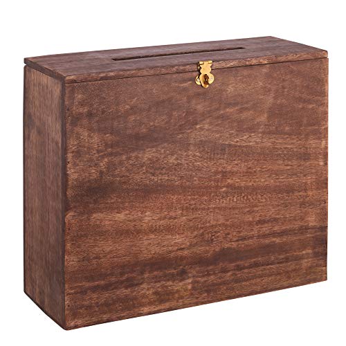 Wedding Card Box Secured Lockable Card Box with Card Slit - Distressed Finish Gift Card Box Wishing Well Card Box for Weddings, Receptions, Birthdays, Graduations, Baby Showers, 12"L X 10"H X 4.5"W