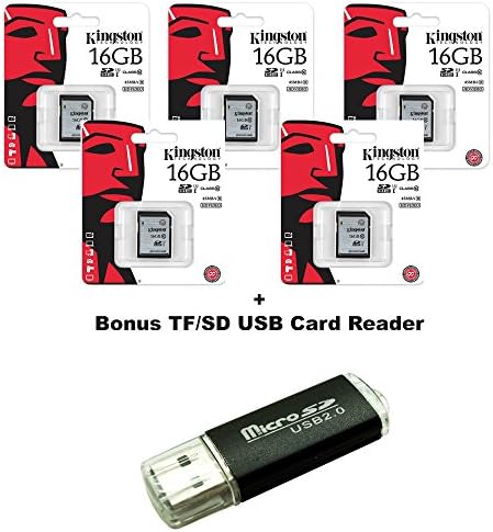 5 Pack - More buying choices for Kingston Digital SDHC Class 10 UHS-I 45R/10W Flash Memory Card (SD10VG2/16GB) + SD/TF USB CARD READER