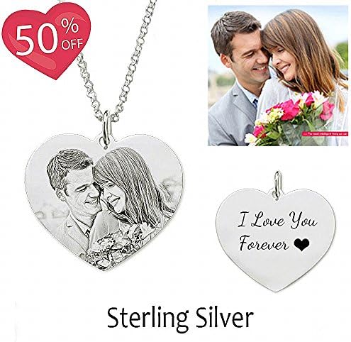 Personalized Custom Necklace Heart Pendant Silver Chain with Customized Photo and Message