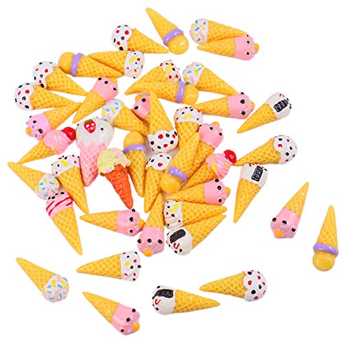 Monrocco 50Pcs Ice Cream Slime Charms, Dessert Resin Flatback Slime Bead Ice Cream Cone Cabochons for Craft Making