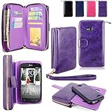 LG L70 Case - Cellularvilla Pu Leather Flip Wallet Bag Pouch Case with Credit Card Slots Pockets & Detachable Back Cover For LG Optimus L70 (MetroPCS) MS323 / Exceed II VS450 / Dual D325 (Purple 1)