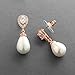 Mariell Rose Gold Pearl Drop Bridal Earrings with CZ Crystals for Brides, Bridesmaids, Birthday Gift