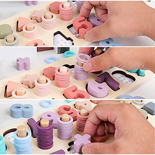 image for MoTrent Wooden Counting Shape Stacker Puzzle Board - Montessori Presch