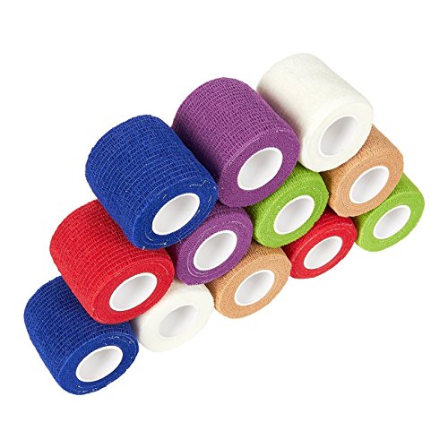 Juvale Vet Wraps â€“ 12-Pack Gauze Rolls, Cohesive Bandage, Self Adhesive Bandage Wrap for Animals, Self Adherent Wrap, Assorted Colors, 2 Inches x 66.9 Inches