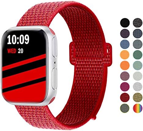 Wengerui Replacement for Watch Strap 42mm/44mm, Nylon Sport Loop Band Wristband Compatible with Series 4, Series 3, Series 2, Series 1 (42mm/44mm, Updated-Deep Red)