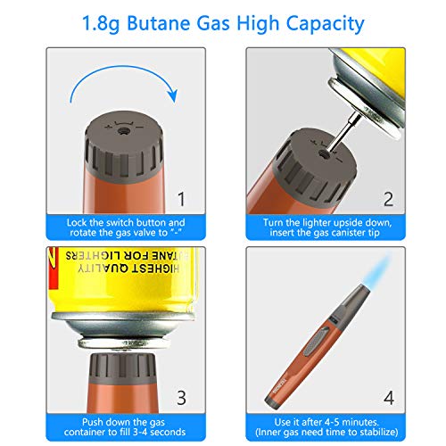 Torch Lighter, Tecboss Lighter Adjustable Jet Flame Portable Refillable Butane Lighters for Camping Cooking BBQs Fireworks, Metal Casing, Gift Box (Gas Not Included) (Vibrant Orange)