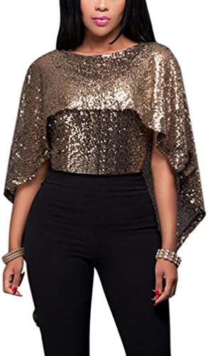 HowFitU Backless Sleeveless Glistening Sequin Cocktail Club Party Shawl Top