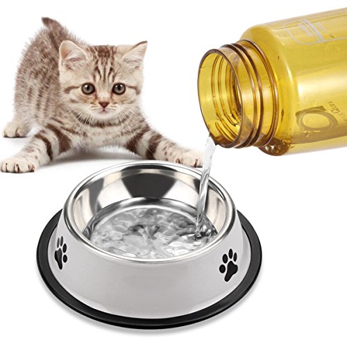 Comsmart Large Stainless Steel Cute Cat Dog Dish Bowls with Non-skid Base Safe for Dishwasher Cleaning 12 Ounces (2 Pack)