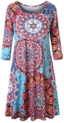 Tanst SkyWomens Casual Round Neck Plus Size Floral Tunic Shirt Dress with Pockets