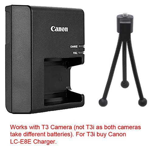 LC-E10 Battery Charger for Canon LP-E10 Battery Pack & for Canon EOS Rebel T3 Digital SLR Camera + Flex Tripod.
