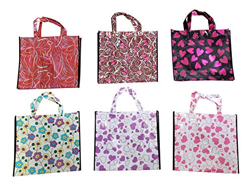 Lot of 12 Reusable Large Vinyl Printed Shopping Bags Tote Grocery 15 1/8" x 13 3/4" x 4 1/4"
