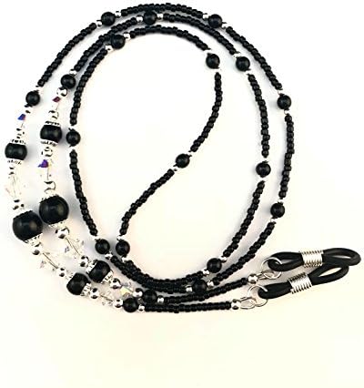 Beaded Eyeglass Chain/Holder-~Black &amp; Silver~ Swarovski Crystal