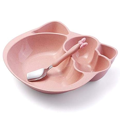 Livsmart Mickey Shape Wheat Straw Plate Bowl Baby Training Cute Bear Baby Tableware Set for Kids - 3/PC Set of 1 Bowl, 1 Spoon and 1 Fork (Color May Vary)