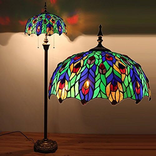 Edward Tiffany 16-inch European pastoral retro living room peacock floor lamp, bedroom den cafe floor lamps