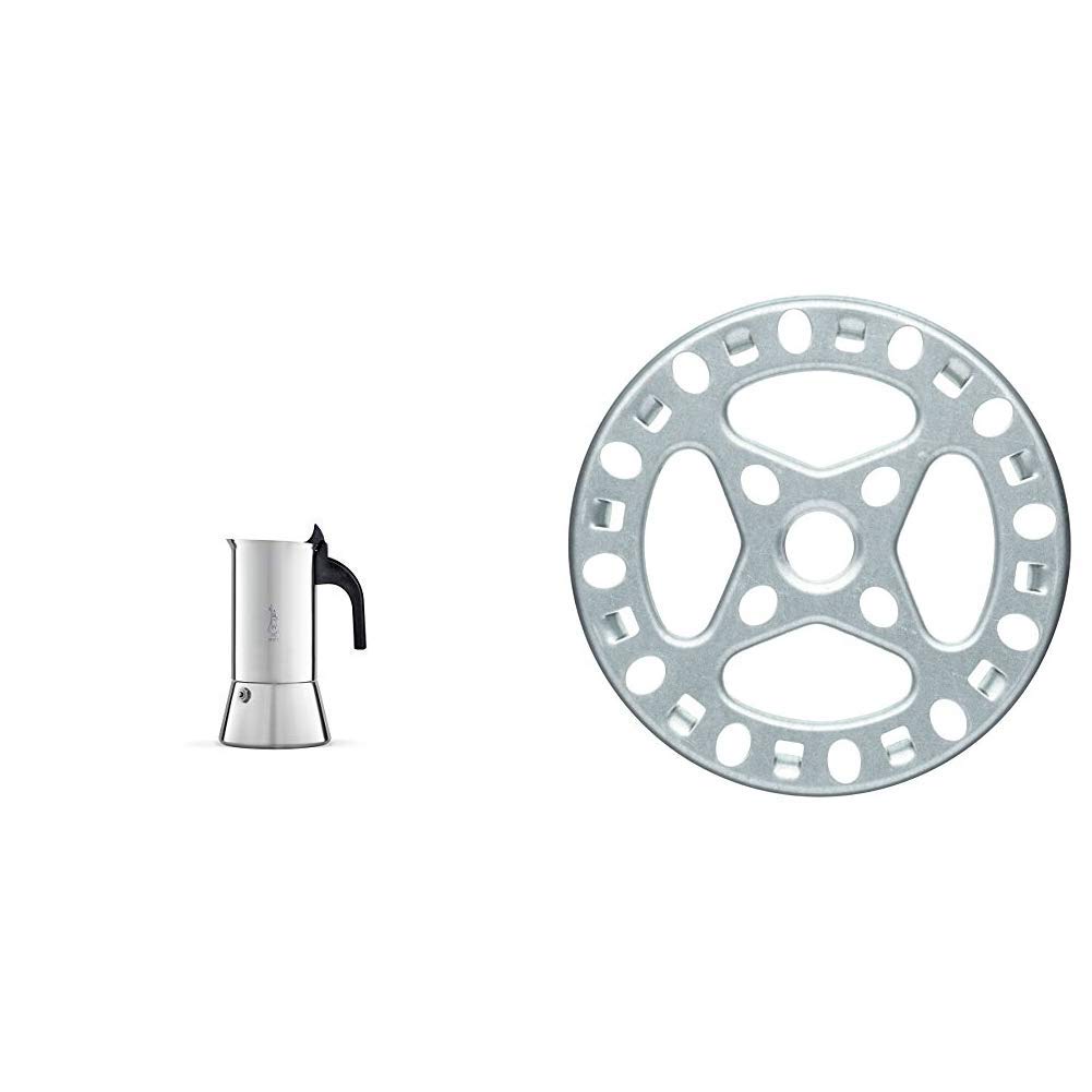 Bialetti Venus 2 Cup Stainless Steel Espresso Maker & KitchenCraft Galvanised Iron Gas Ring Reducer, 12 cm (4.5”)