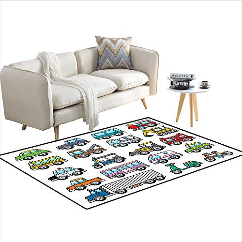 Carpet,Colorful Set of Land Transportation Displayed in Four Lines All from Bicycle to Truck,Rug Kid Carpet,Multicolor 48"x60" - Thumbnail 6