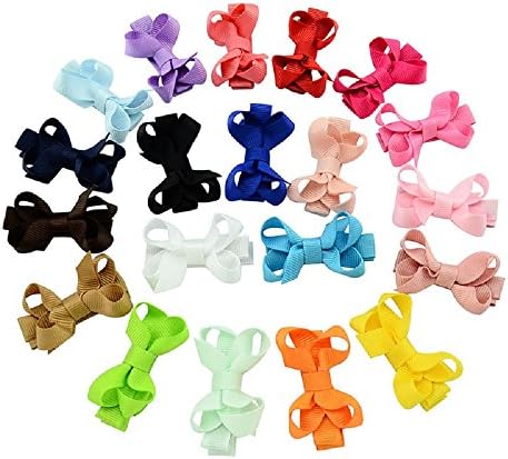 20pcs Soild Baby Girl Hair Bows Colorful 2.4 inch Mini Ribbon Lined Alligator Epidemic Hairpins for Children Headwear
