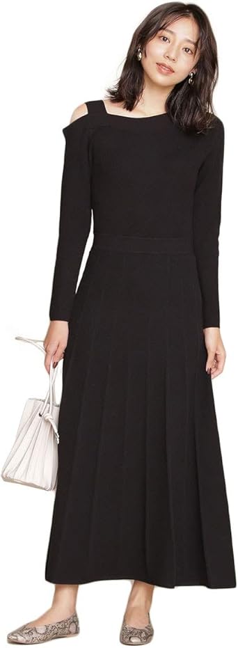 Amazon Co Jp ナノユニバース アシメネック フレア ニット ワンピース レディース 服 ファッション小物