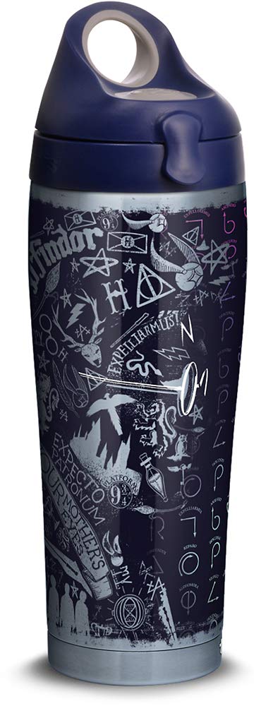 Tervis 1306722 Harry Potter - 20th Anniversary Stainless Steel Insulated Tumbler with Navy with Gray Lid, 24oz Water Bottle, Silver