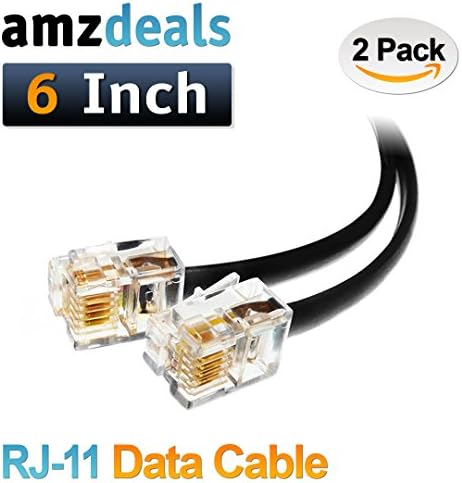 (2 Pack) 6 inch RJ11 6P4C Data Cable, Male to Male Modular Data Cord (Black - Straight Wiring)