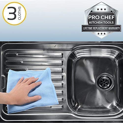 Pro Chef Kitchen Tools Microfiber Cleaning Cloth - Household Wipes And Cloths - Polish Clean Stainless Steel Sinks - Streak Free Window Glass And Bathroom Mirrors - Shine Sinks - Wet Dry Towel Set 3 - Thumbnail 3