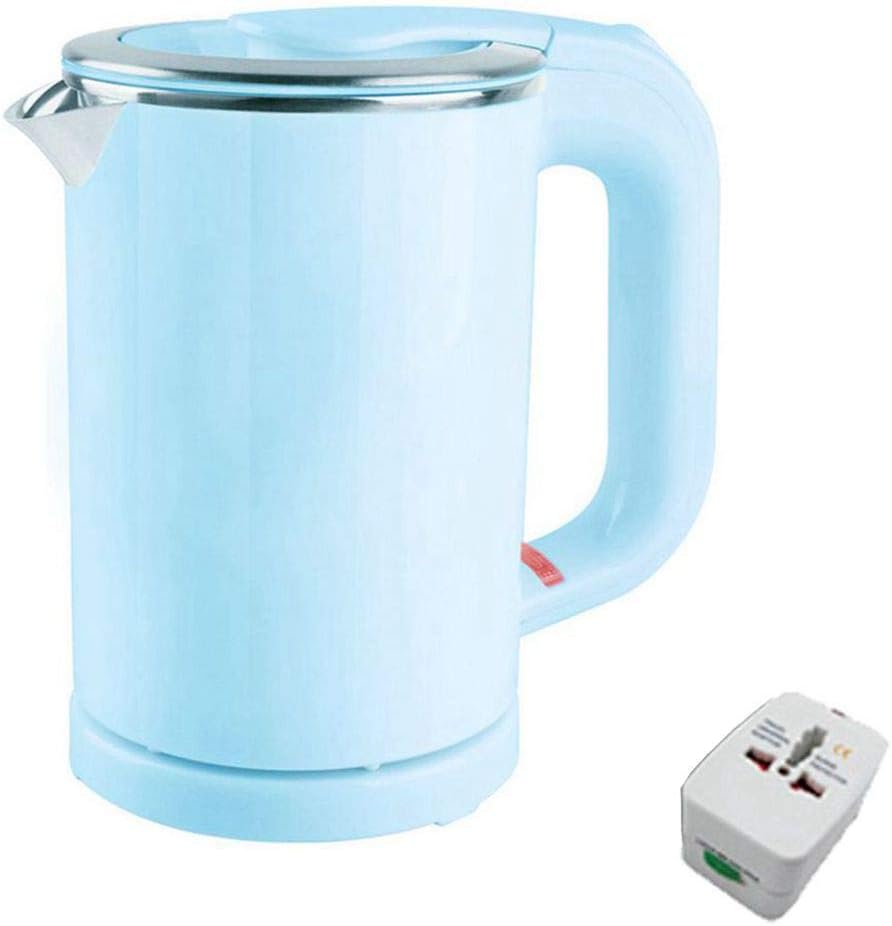 Dual Voltage Electric Kettle 0.5-Liter Travel MINI Electric Kettle Cup Heater Portable Stainless Steel Tea Pot Boiler (Blue)