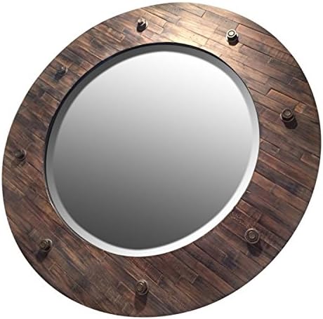 Majestic Mirror Large Rustic Natural Wood Beveled Glass Decorative Accent Mirror - 32W x 32H in.