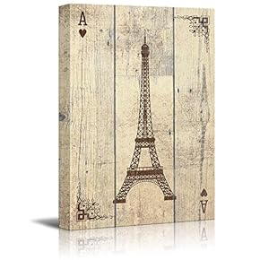 Poker Cards Canvas Wall Art - Hearts Ace - Vintage Eiffel Tower in Paris Standing Like The Letter A - Gallery Wrap Modern Home Art | Ready to Hang - 12x18 inches