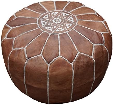 POUFATI Moroccan Leather Pouf Ottoman Unstuffed, Dark Tan