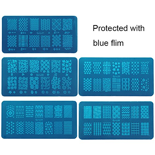 WOKOTO 5 Pieces Nail Stamping Plates Kit Floral Geometric Mosaic Image Stamp Set For Nail Art Stamp Stamping Templates Stamper Scraper Kit