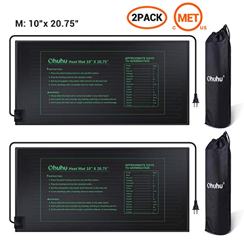Plant Heating Mats, Ohuhu Seedling Heating Mat, IP67 Waterproof Plant Warm Mat, 18W Hydroponic Heating Pad for Indoor Seedling and Germination, 10" x 20.75", Bonus A Storage Bag, 2 Pack