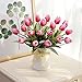 YILIYAJIA Artificial Tulips Flowers with Ceramics Vase Fake Tulip Bridal Bouquets Real Touch Flowers Arrangement for Home Table Wedding Office Decoration(Red)