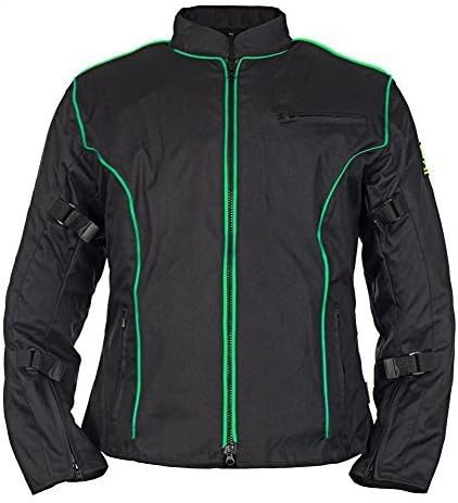 Kevlar & Armored Motorcycle Jacket - Elbow - Shoulder - Back Protection. Winter Insert - Built Tough (Small, Green Piping) by ThrottleGods