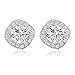 Cat Eye Jewels Halo Cubic Zircona Stone S925 Sterling Silver Stud Earrings with AAA Square CZ Setting HN-E