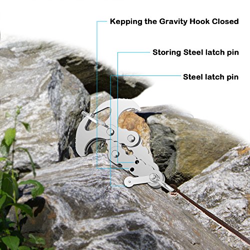 WodsWod Grappling Hook, Stainless Steel Outdoor Folding Gravity Hook, Load Up to 170lbs for Climbing, Hiking, or Tree Limb Removal