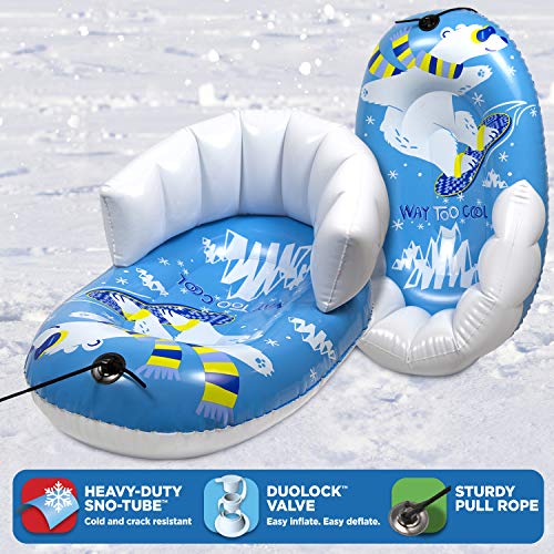 Pipeline Sno Polar Bear Snow-Pal Inflatable Kids Snow Tube with High Back Seat and Repair Kit, 33” Inches Long