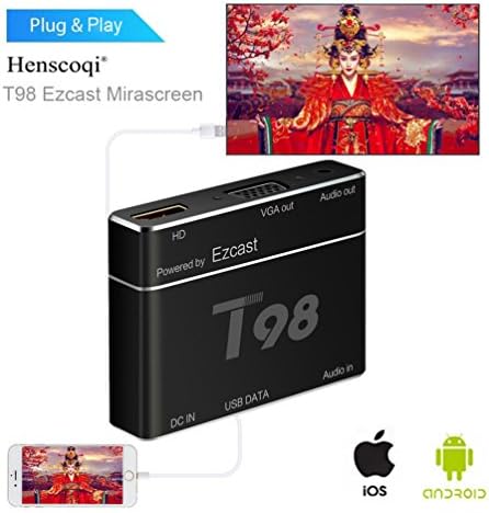 Henscoqi Screen Mirroring,T98 EZcast USB to HD Converter S8 Pro Plug&amp;Play HD/VGA Converter for iPhone/ Android (Black)