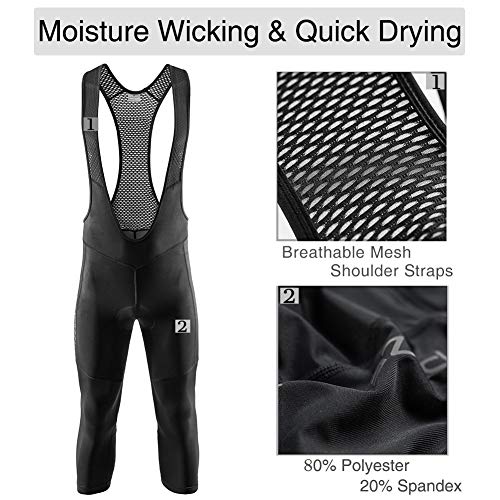 image for Przewalski Men's 3/4 Capris Cycling Bib Shorts, 4D Padded Compression 