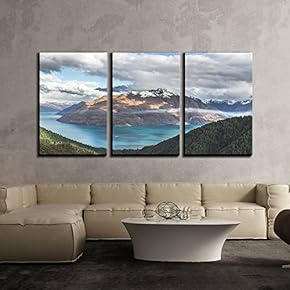 3 Piece Canvas Wall Art - Wonderful Landscape of Mountain and Blue Valley at Sunny Day - Modern Home Art Stretched and Framed Ready to Hang - 16"x24"x3 Panels