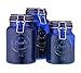 Glass Canister Fresh Quality Set of 3 Cobalt Blue Round Jars With Hermetic Seal Bail & Trigger Airtight Lock Lids for Kitchen & Pantry - Food Storage Containers