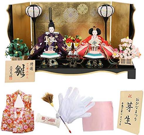 雛人形 ひな人形 コンパクト 親王飾り 1年保証 小三五親王 宮びやかシリーズ 金彩 刺繍雛 ひな祭り 初節句 A 紫 お祝い 赤